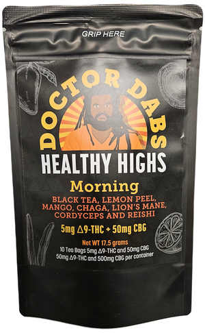 DOCTOR DABS Morning Tea | 5mg THC 50mg CBG | black tea, lemon peel, mango, chaga, lion's mane, cordyceps and reichi